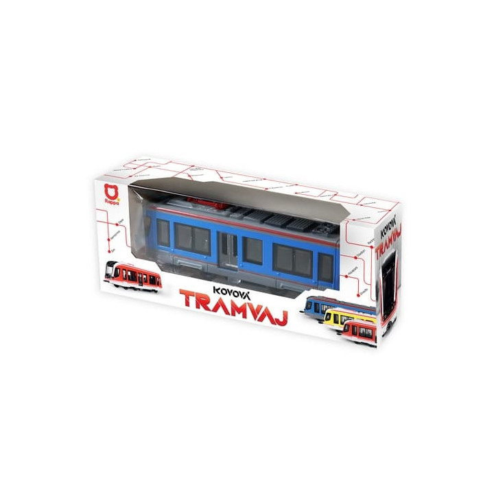 Kovová tramvaj modrá 20 cm