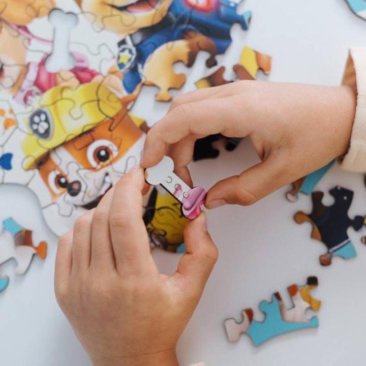 Dřevěné puzzle Junior 50 dílků Legrační Tlapková Patrola/Paw Patrol 19,5x23,5cm v krabici 20x20x6cm