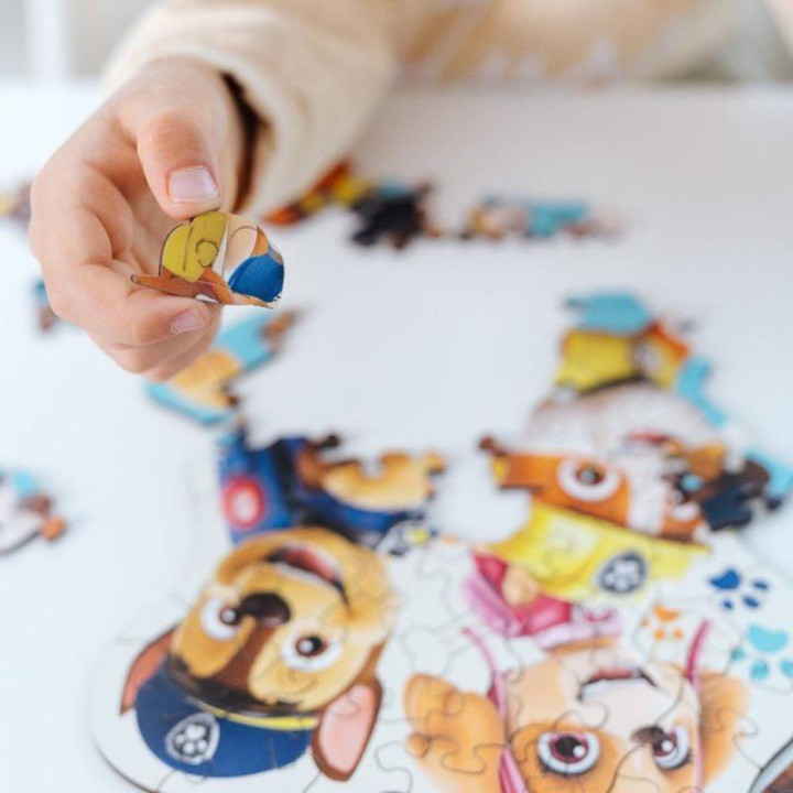 Dřevěné puzzle Junior 50 dílků Legrační Tlapková Patrola/Paw Patrol 19,5x23,5cm v krabici 20x20x6cm