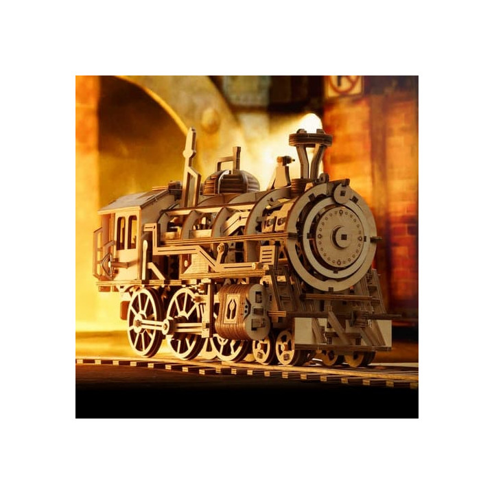 RoboTime 3D dřevěné mechanické puzzle Parní lokomotiva