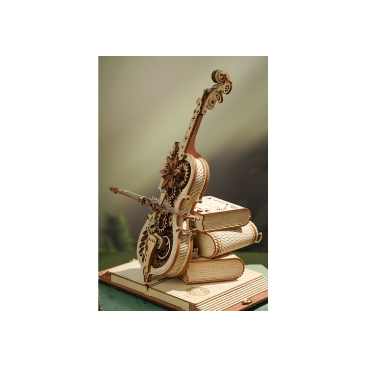 RoboTime 3D dřevěné mechanické puzzle Kouzelné violoncello (elektrický pohon)