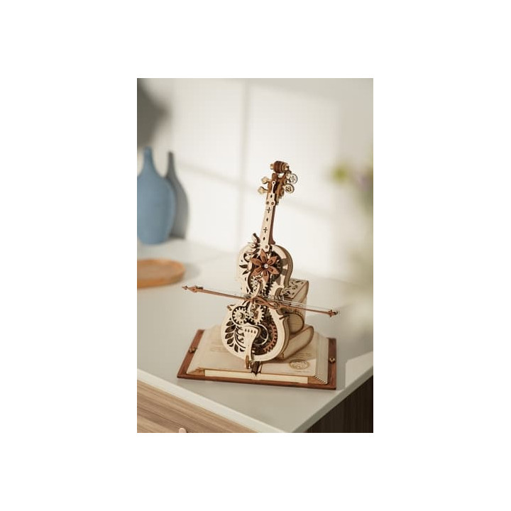 RoboTime 3D dřevěné mechanické puzzle Kouzelné violoncello (elektrický pohon)