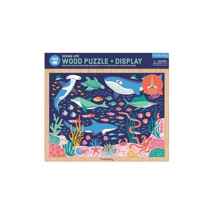 Mudpuppy Dřevěné puzzle Život v oceánu + displej 100 dílků