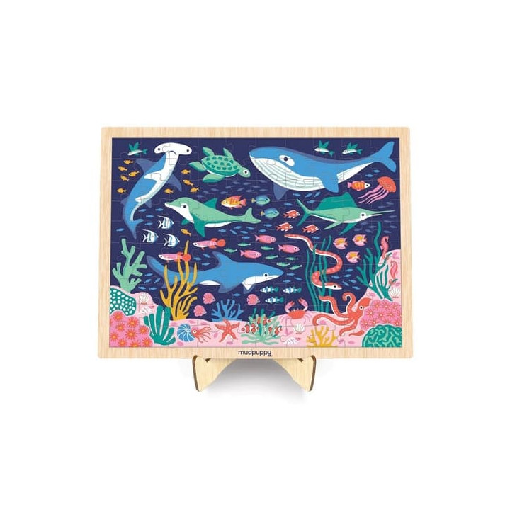 Mudpuppy Dřevěné puzzle Život v oceánu + displej 100 dílků