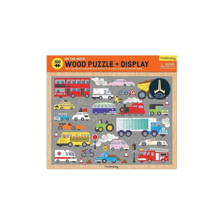Mudpuppy Dřevěné puzzle Dopravní prostředky + displej 100 dílků