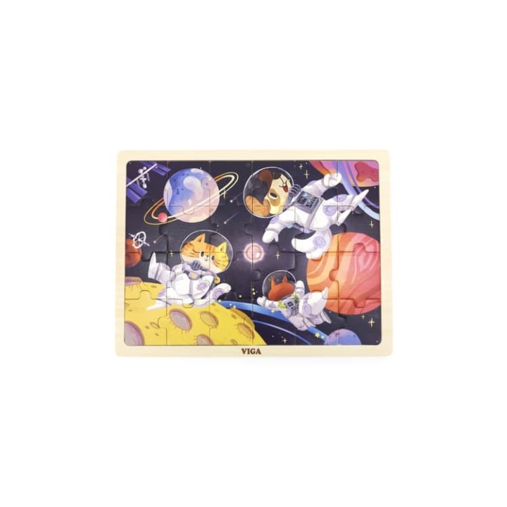 Dřevěné puzzle - zvířátka ve vesmíru 24 dílků