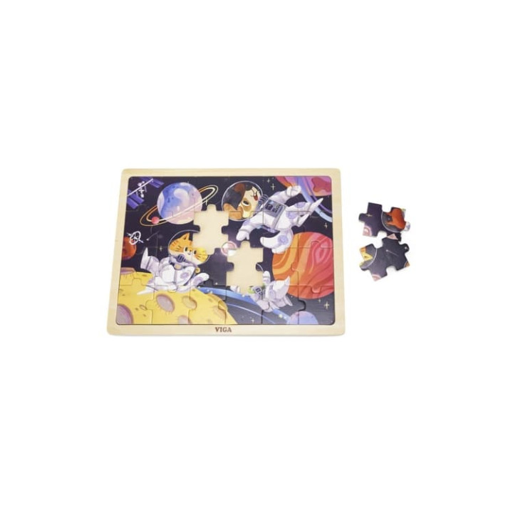 Dřevěné puzzle - zvířátka ve vesmíru 24 dílků