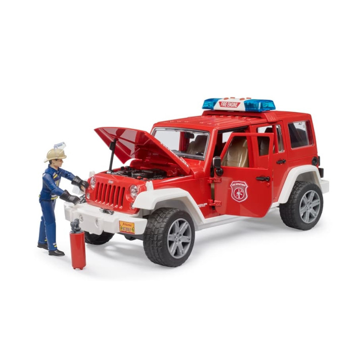 Bruder 2528 Jeep Wrangler Rubicon hasičský s figurkou a příslušenstvím