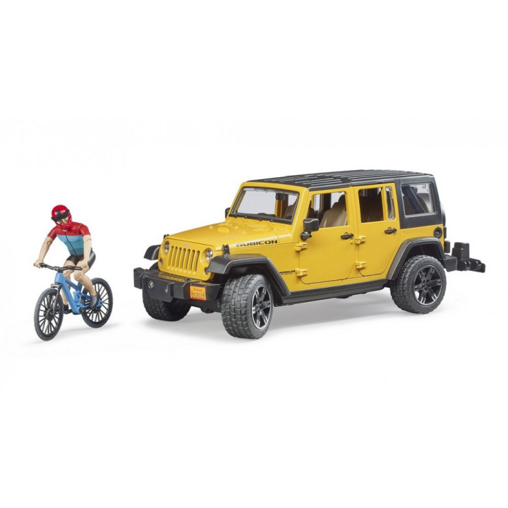 Bruder 2543 Jeep Wrangler Rubicon s cyklistou a kolem