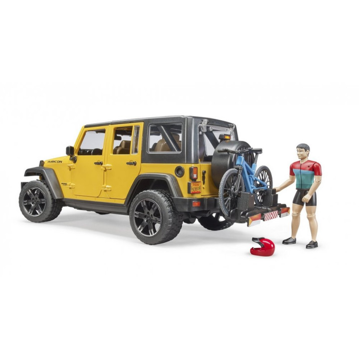 Bruder 2543 Jeep Wrangler Rubicon s cyklistou a kolem
