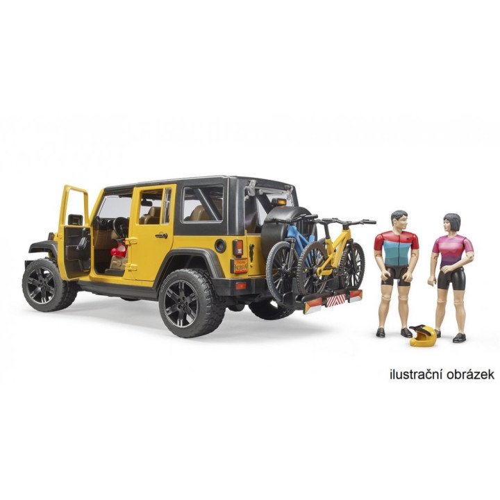 Bruder 2543 Jeep Wrangler Rubicon s cyklistou a kolem