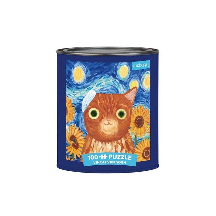 Mudpuppy Puzzle Vincat van Gogh umělecké kočky v plechovce 100 dílků