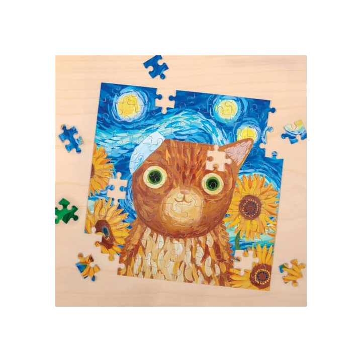 Mudpuppy Puzzle Vincat van Gogh umělecké kočky v plechovce 100 dílků