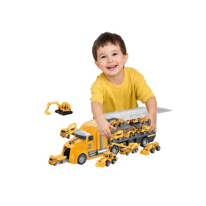 Bavytoy Kamion se stavebními auty žlutý