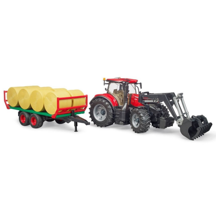 Bruder 3198 Traktor Case IH Optum 300 CVX s čelním nakladačem a přepravníkem na balíky