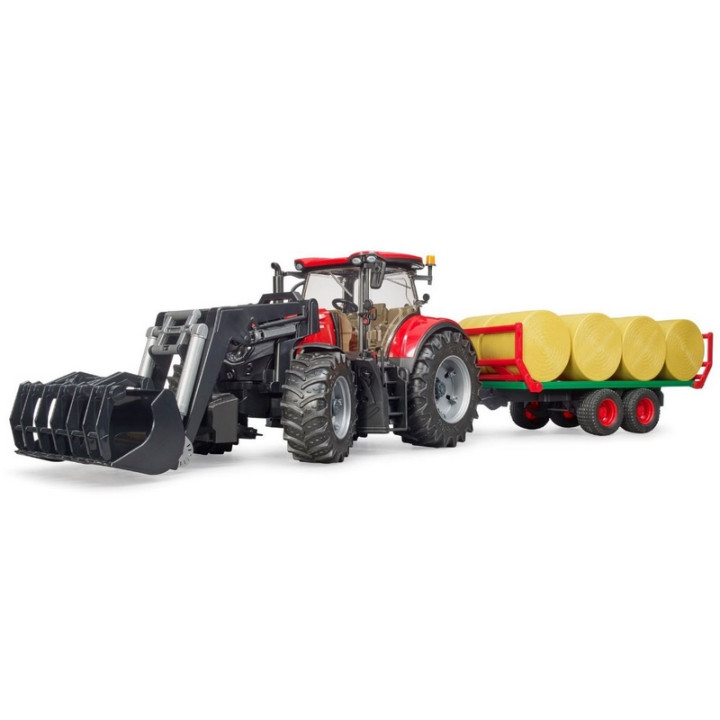 Bruder 3198 Traktor Case IH Optum 300 CVX s čelním nakladačem a přepravníkem na balíky