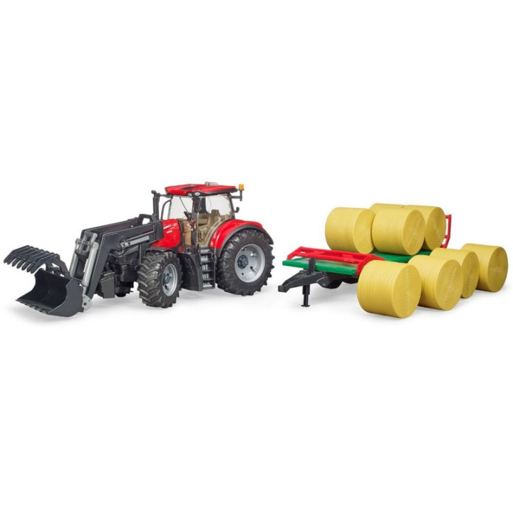 Bruder 3198 Traktor Case IH Optum 300 CVX s čelním nakladačem a přepravníkem na balíky