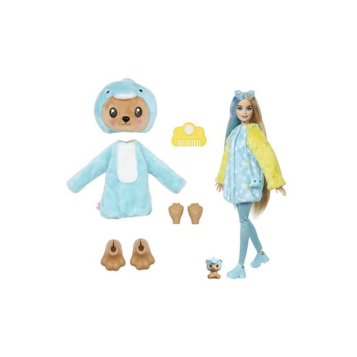Barbie CUTIE REVEAL BARBIE V KOSTÝMU - MEDVÍDEK V MODRÉM KOSTÝMU DELFÍNA