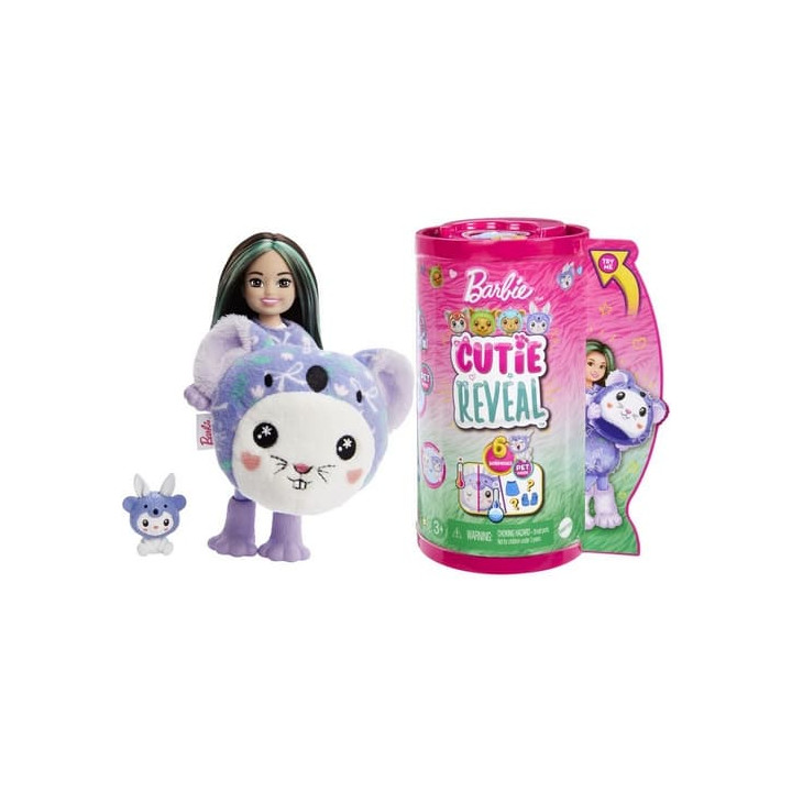 Barbie CUTIE REVEAL CHELSEA V KOSTÝMU - ZAJÍČEK VE FIALOVÉM KOSTÝMU KOALY