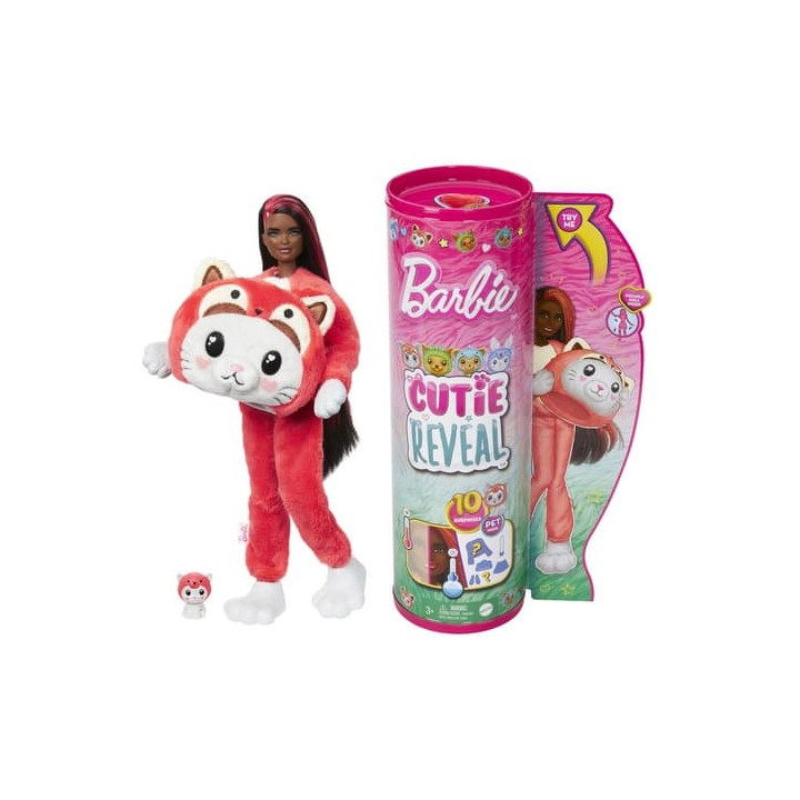 Barbie CUTIE REVEAL BARBIE V KOSTÝMU - KOTĚ V ČERVENÉM KOSTÝMU PANDY
