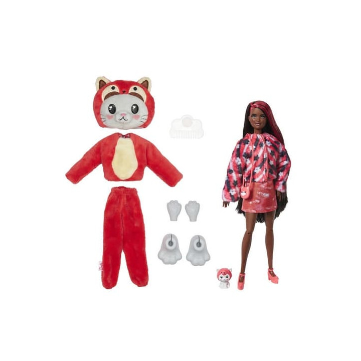 Barbie CUTIE REVEAL BARBIE V KOSTÝMU - KOTĚ V ČERVENÉM KOSTÝMU PANDY
