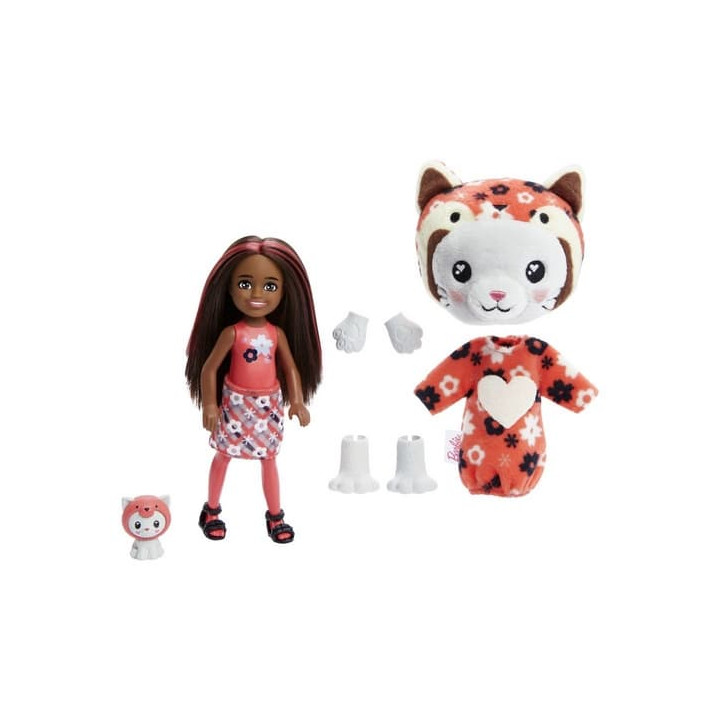 Barbie CUTIE REVEAL CHELSEA V KOSTÝMU - KOTĚ V ČERVENÉM KOSTÝMU PANDY