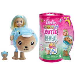 Barbie CUTIE REVEAL CHELSEA V KOSTÝMU - MEDVÍDEK V MODRÉM KOSTÝMU DELFÍNA