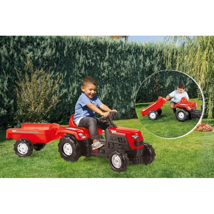 Šlapací traktor Ranchero s vlečkou, červený