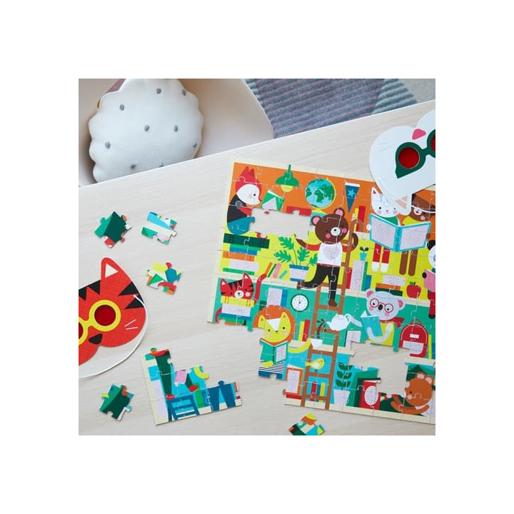 Petit Collage Puzzle knihovna 100 ks s 3D brýlemi