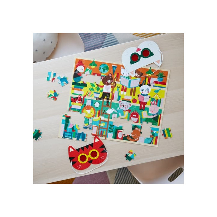 Petit Collage Puzzle knihovna 100 ks s 3D brýlemi