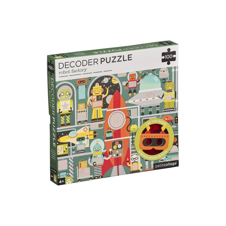 Petit Collage Puzzle roboti 100 ks s 3D brýlemi