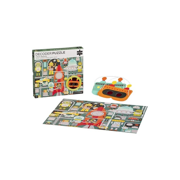 Petit Collage Puzzle roboti 100 ks s 3D brýlemi