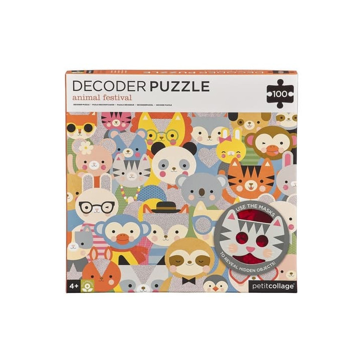 Petit Collage Puzzle zvířátka 100 ks s 3D brýlemi