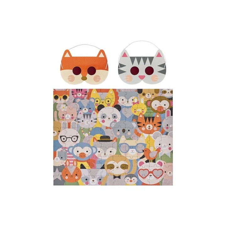 Petit Collage Puzzle zvířátka 100 ks s 3D brýlemi