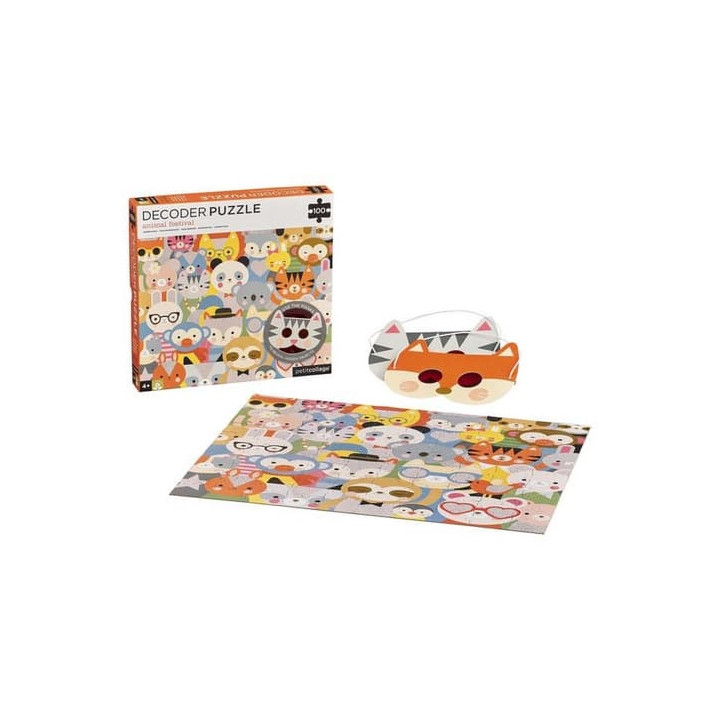 Petit Collage Puzzle zvířátka 100 ks s 3D brýlemi
