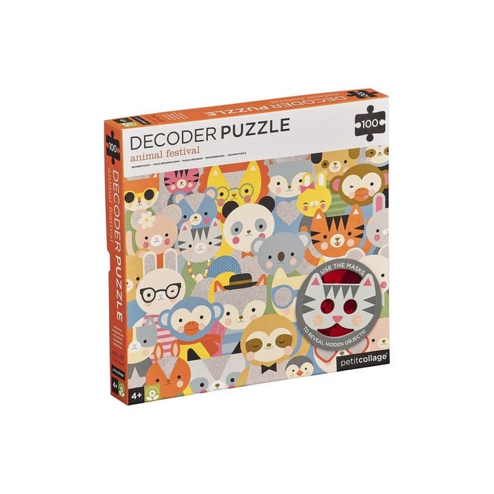 Petit Collage Puzzle zvířátka 100 ks s 3D brýlemi