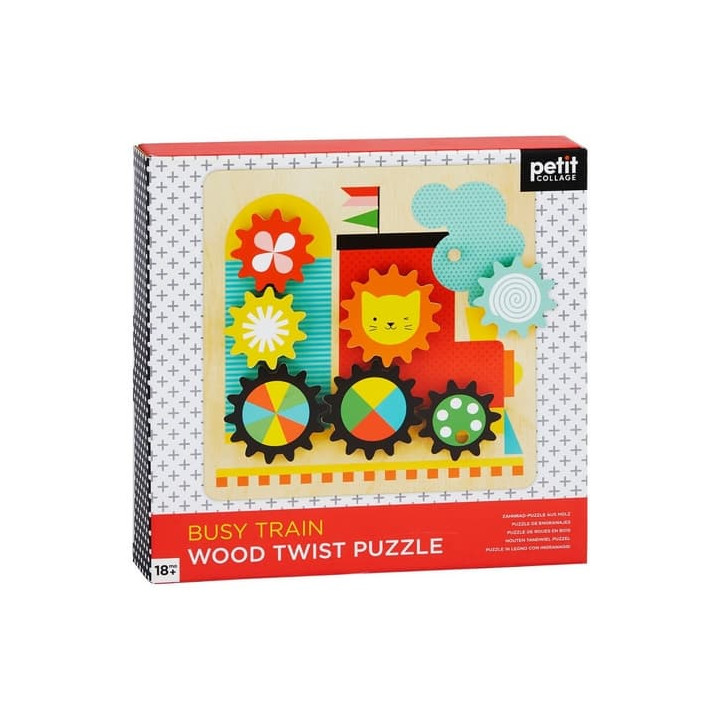 Petit Collage Puzzle ozubená kolečka vláček