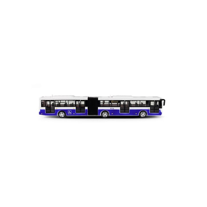 Kloubový autobus který hlásí zastávky česky 36 cm modrý