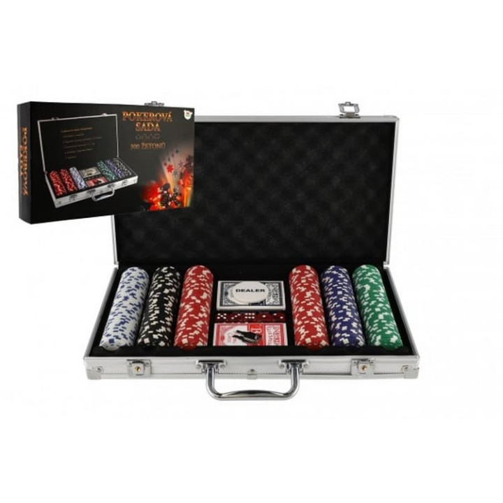 Poker sada 300ks + karty + kostky v hliníkovém kufříku v krabici