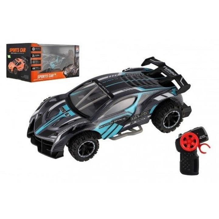 Auto RC sportovní plast 2,4GHz 20cm na baterie šedo-tyrkysové v krabici