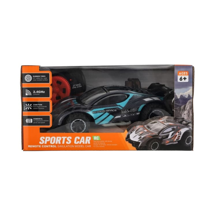 Auto RC sportovní plast 2,4GHz 20cm na baterie šedo-tyrkysové v krabici