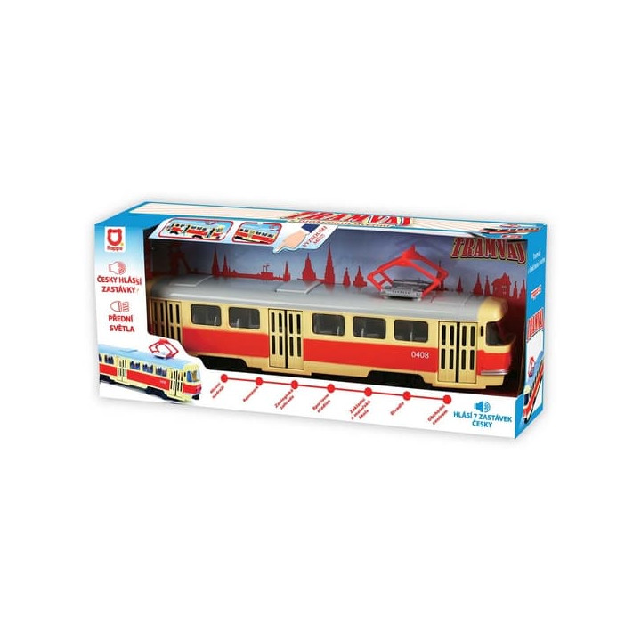 Tramvaj která hlásí zastávky česky 28 cm
