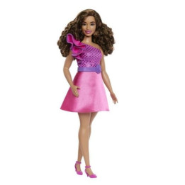 Barbie Modelka - lesklé šaty s volánkem