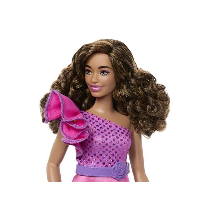 Barbie Modelka - lesklé šaty s volánkem