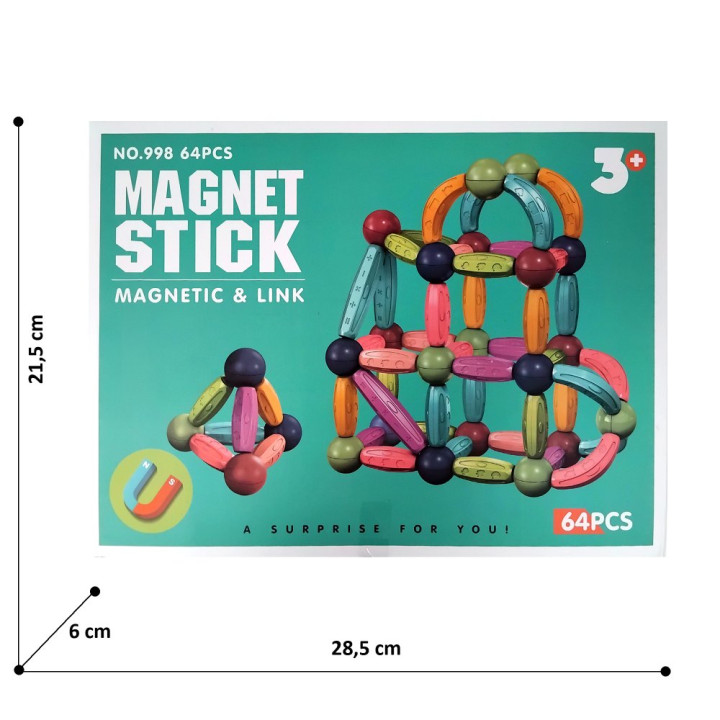Magnetická stavebnice Tyčinky 64 ks