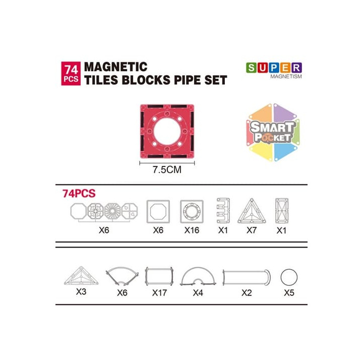 Magnetická stavebnice Řadovka maxi 74 ks