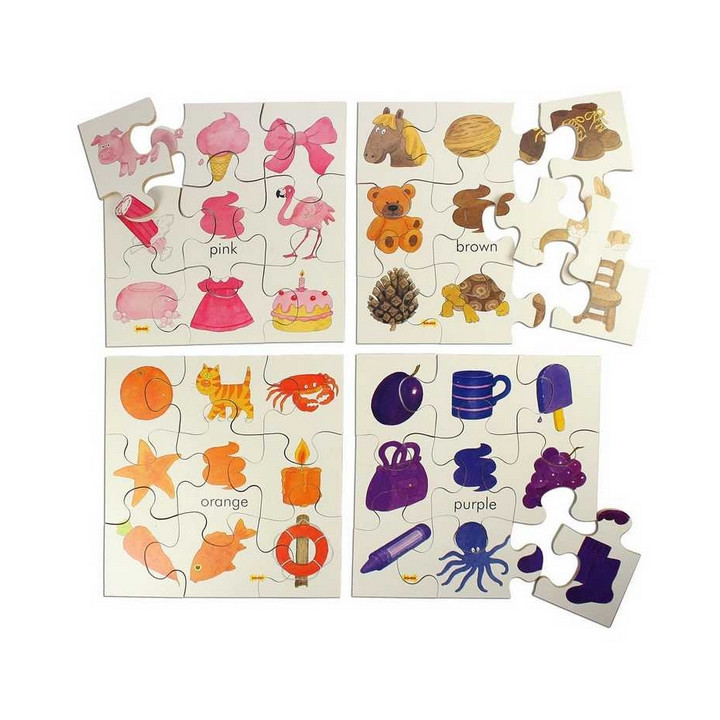 Bigjigs Toys Dřevěné didaktické puzzle barvy 4v1