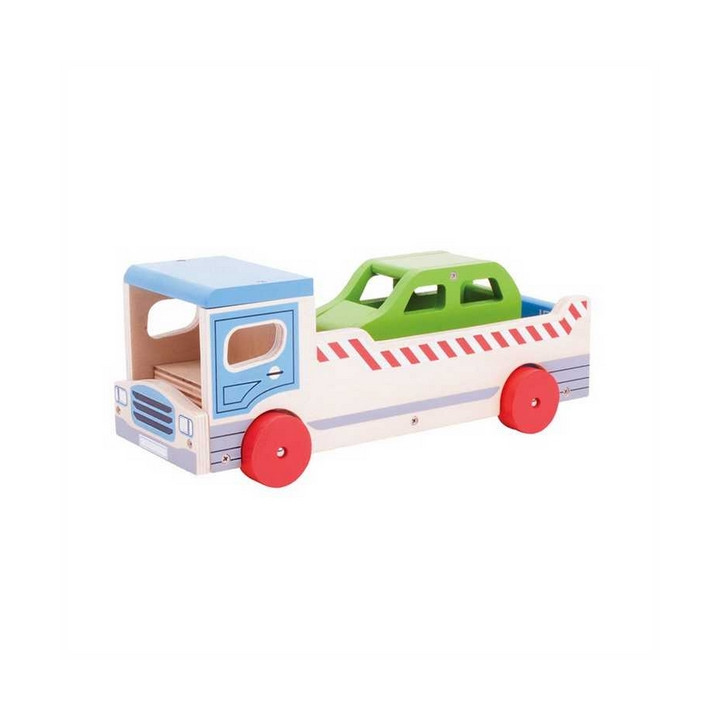 Bigjigs Toys Dřevěné odtahové auto s osobním autem