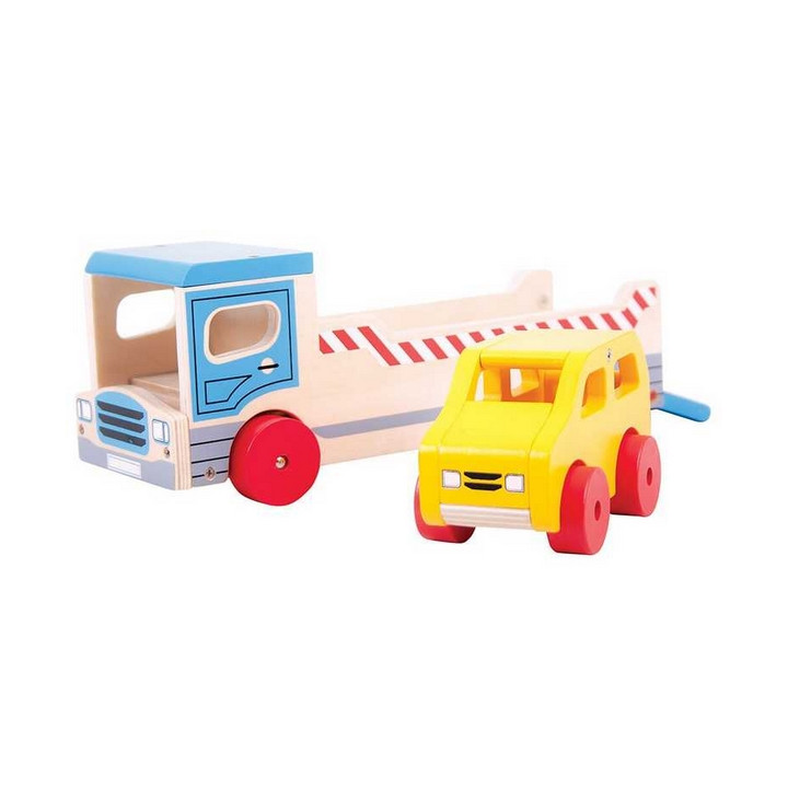 Bigjigs Toys Dřevěné odtahové auto s osobním autem