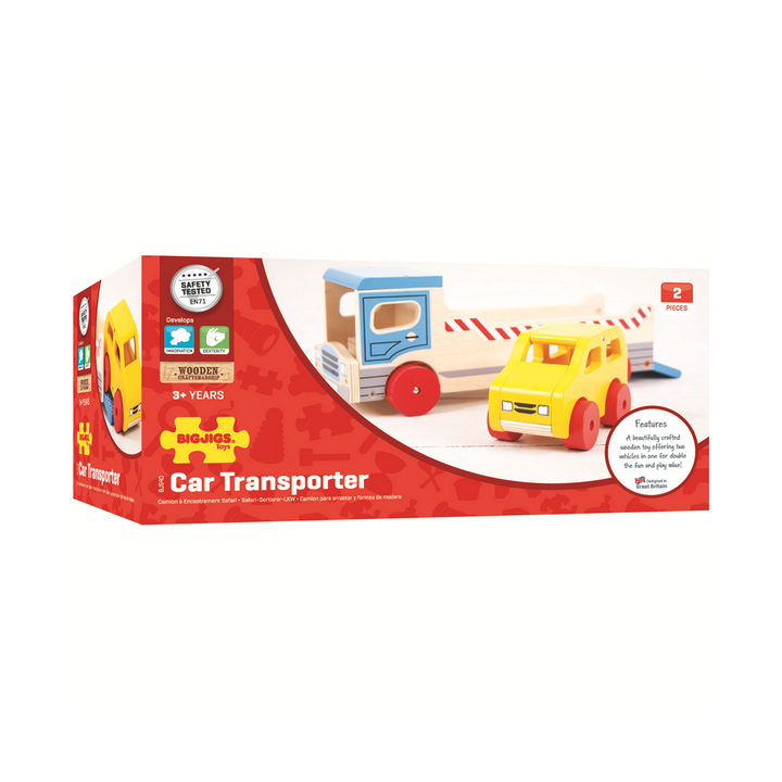 Bigjigs Toys Dřevěné odtahové auto s osobním autem